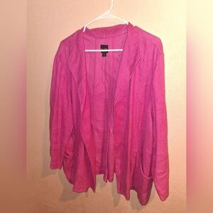 Eileen Fisher Pink Linen Cotton Blend Textured  Blazer 1X